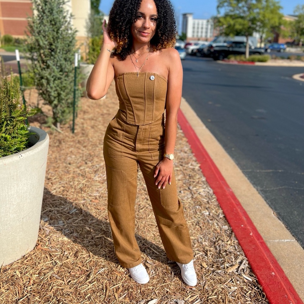Brown Corset Crop Top + Utility Pants Set – Boutique Style